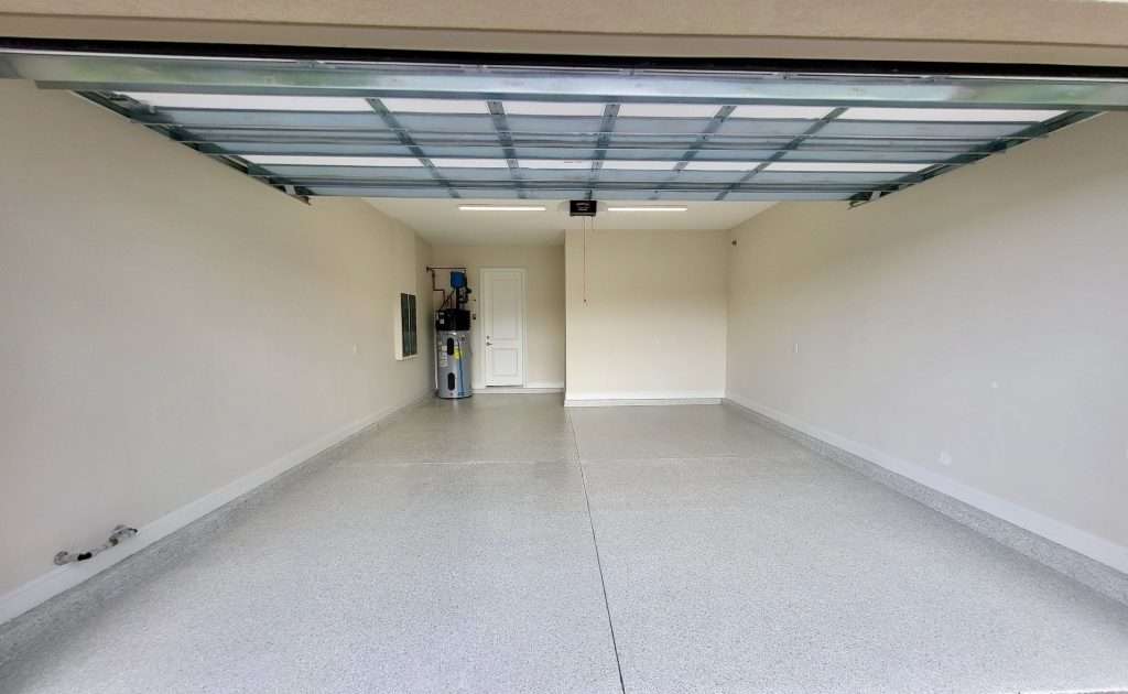 Completed polyaspartic garage floor coating in Palm Coast Florida
